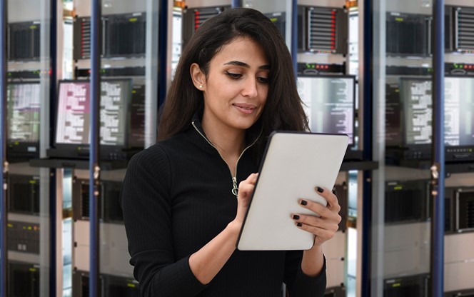 Female IT Engineer In Data Center