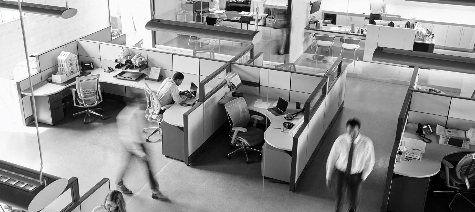 Male employee at the office working in a cubicle