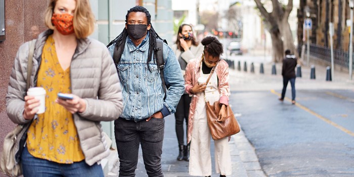 People In Face Masks Shocial Distancing