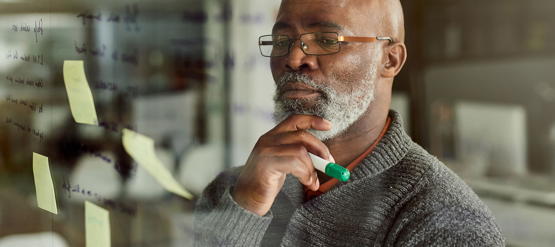 Mature Black Man Thinking And Planning