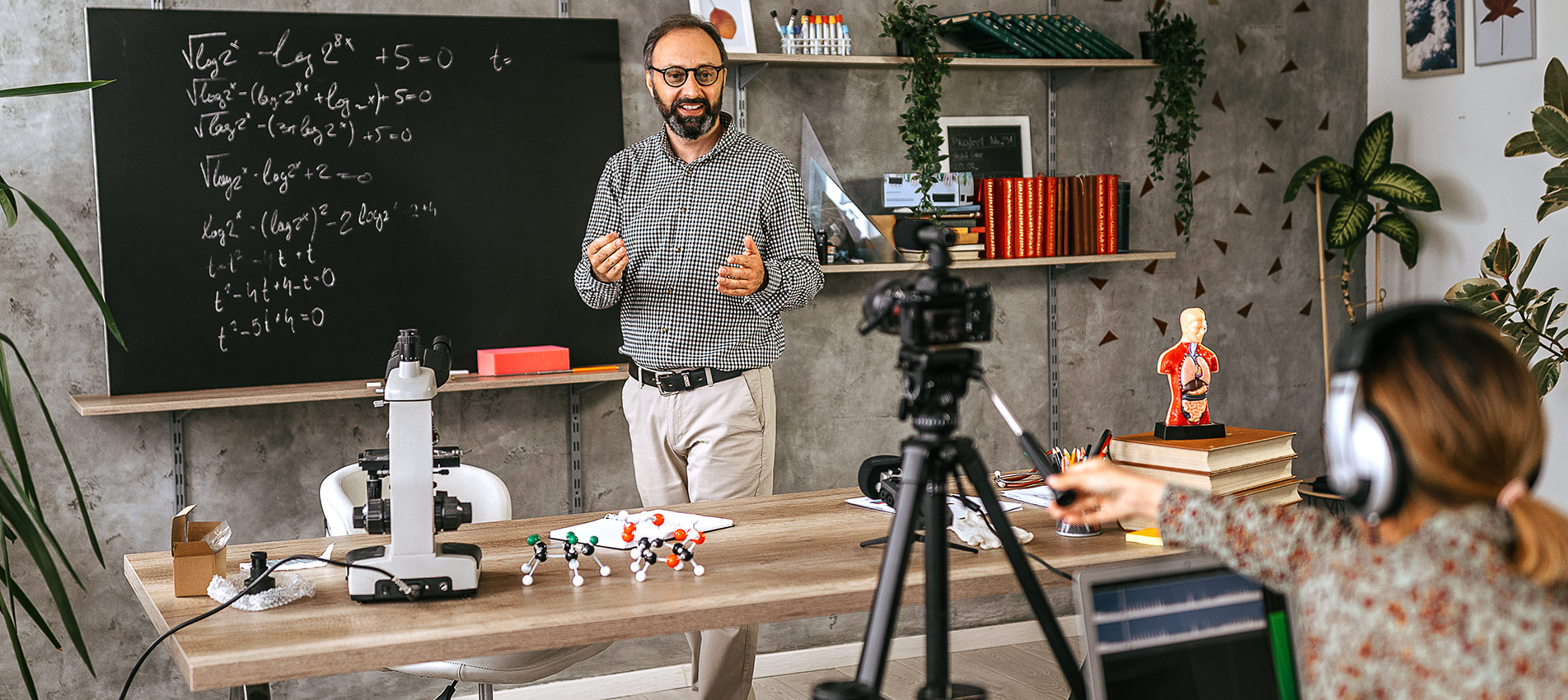 Photographer Recording Educational Video Of Professor For Vlog On Camera