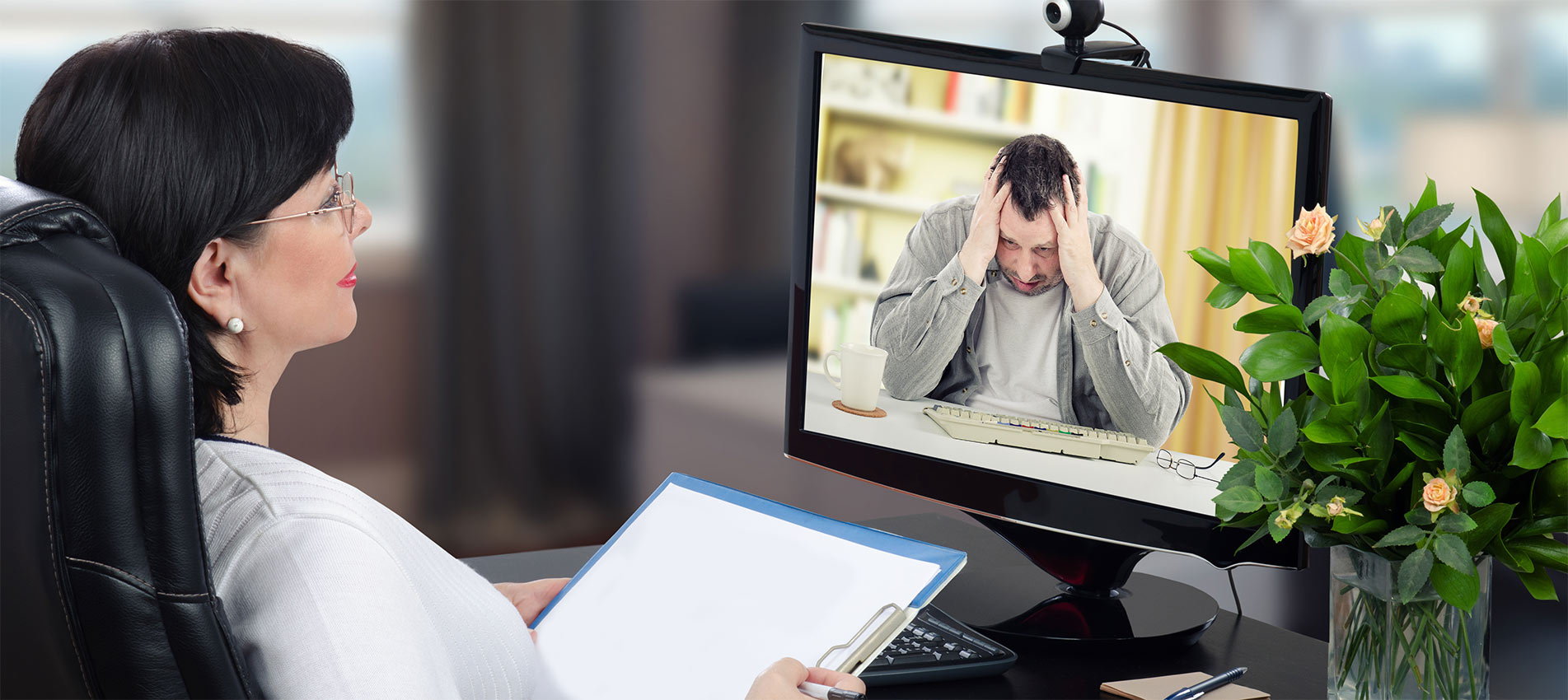 Depressed Man Visits To Virtual Psychotherapis