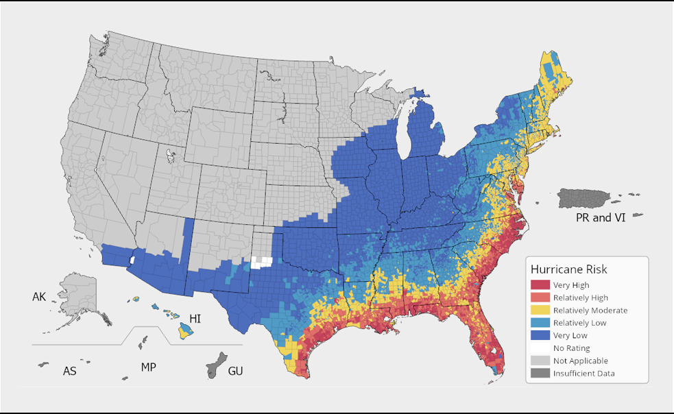 Hurricane Risk by County map