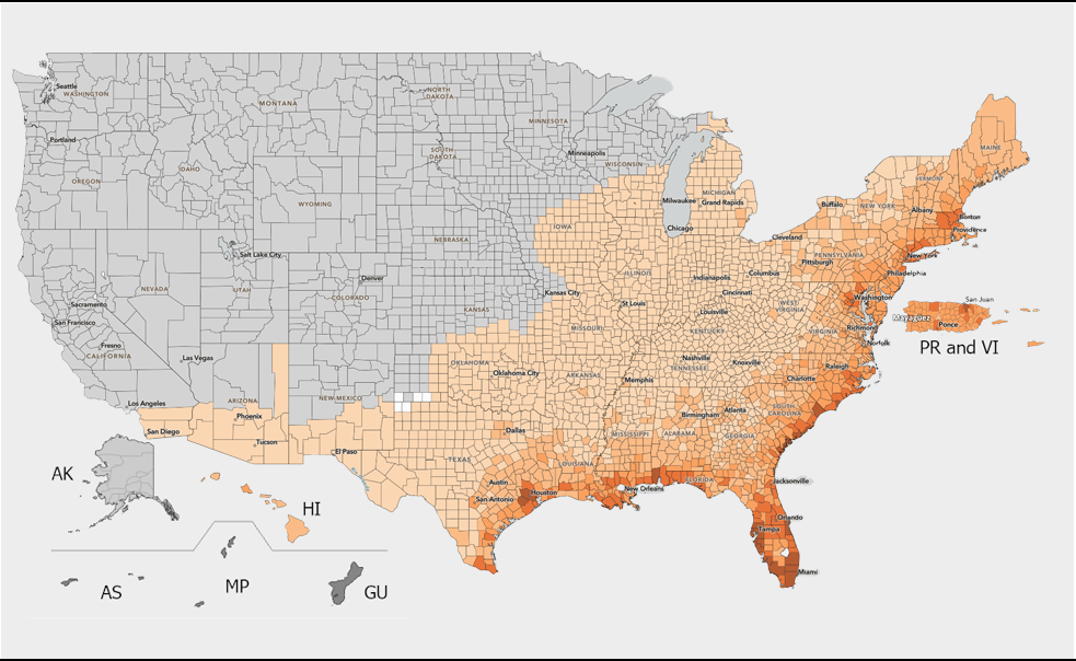 Annual Loss from Hurricanse map