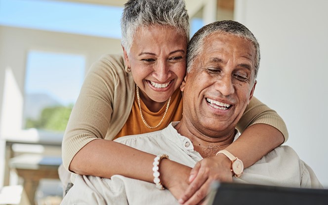 Senior People Happy With Digital App Life Insurance Information