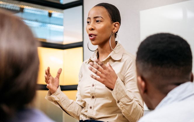 Businesswoman Discussing Technology Trends At A Meeting
