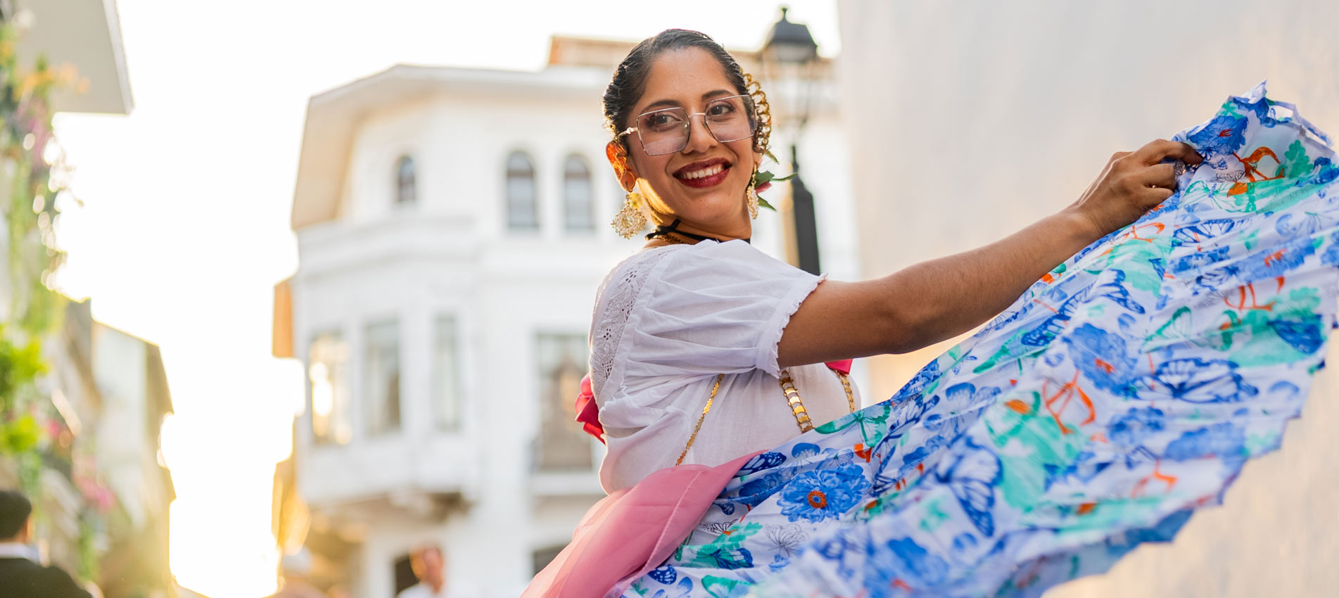 Panamanian Woman In Cutlural Attire Dancing